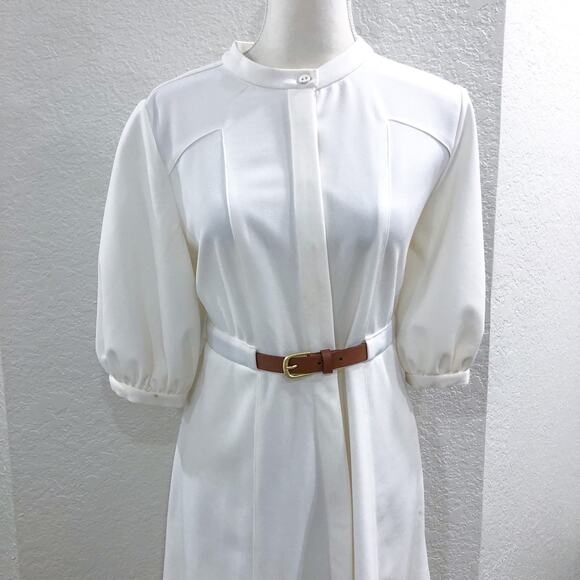 Calvin Klein Cream Color Puff Sleeve Belt Dress - Picture 3 of 14
